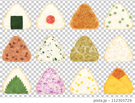 かわいいおにぎりのイラストセット かわいいおにぎりのイラストセット 112303729
