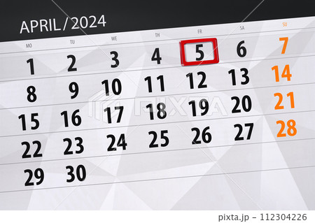 Calendar 2024, deadline, day, month, page, organizer, date, April, friday, number 5 112304226