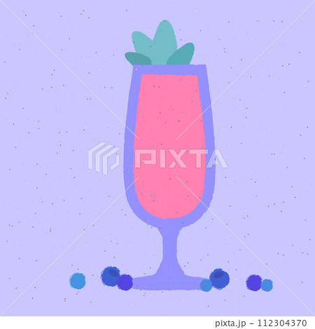 Pink cocktail with blueberries. Lemonade in stemware glass. Fruit smoothie. Milkshake beverage 112304370