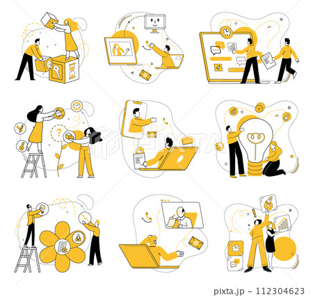 Team communication vector illustration. In realm business, understanding and inspiration fuel development and innovation Corporate intelligence thrives when professionals collaborate, turning ideas 112304623