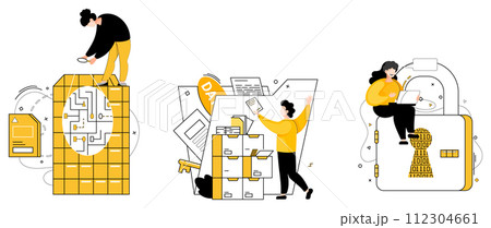 Data storage vector illustration. Secure data storage practices ensure sanctity sensitive information within networks Datum preservation is meticulous curation digital tapestry within data base Data storage vector illustration. Secure data storage practices ensure sanctity sensitive information within networks Datum preservation is meticulous curation digital tapestry within data base 112304661