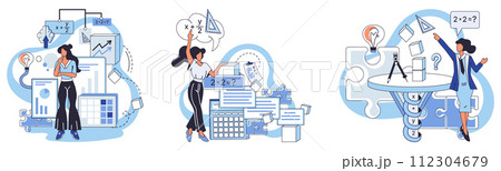 Mathematics vector illustration. The study math is quest for knowledge, where each lesson learned adds layer to foundation understanding Mathematical intellect is like compass, directing minds 112304679