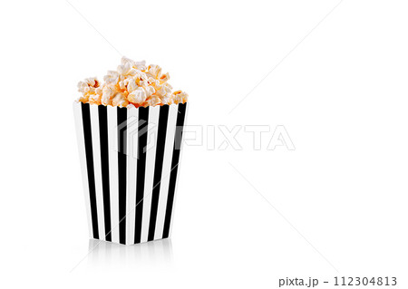 cardboard glass black with popcorn on a white transparent background 112304813