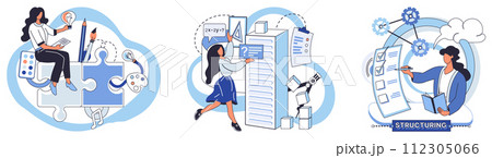 Project management vector illustration. Effective project management requires continuous process improvement Planning is foundation on which successful project management is built Technology 112305066