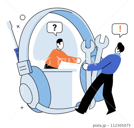 Support service. Vector illustration. The hot line provides immediate support and assistance to customers The support service concept focuses on meeting customer needs Technical expertise is crucial Support service. Vector illustration. The hot line provides immediate support and assistance to customers The support service concept focuses on meeting customer needs Technical expertise is crucial 112305075