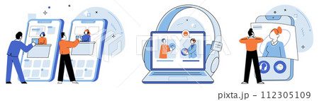 Support service. Vector illustration. The customer service representative assists customers with their inquiries Online messaging facilitates quick and convenient assistance The support team is always Support service. Vector illustration. The customer service representative assists customers with their inquiries Online messaging facilitates quick and convenient assistance The support team is always 112305109
