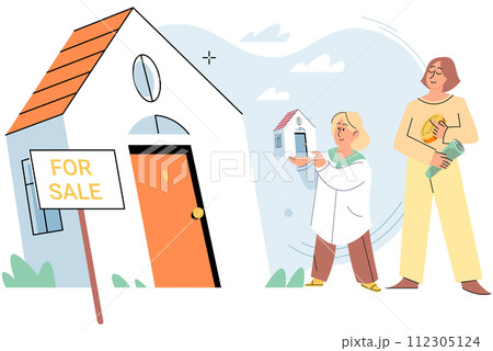 Real estate search. Vector illustration Buyers were excited to buy new home met their criteria Renting and investing in house allowed individuals to diversify their investment portfolio The mortgage Real estate search. Vector illustration Buyers were excited to buy new home met their criteria Renting and investing in house allowed individuals to diversify their investment portfolio The mortgage 112305124
