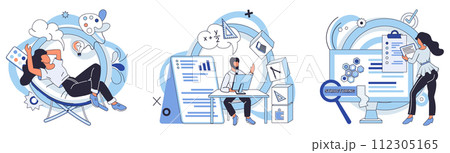 Project management vector illustration. Technology advancements contribute to success project management processes Strategic planning is essential for successful management any project 112305165