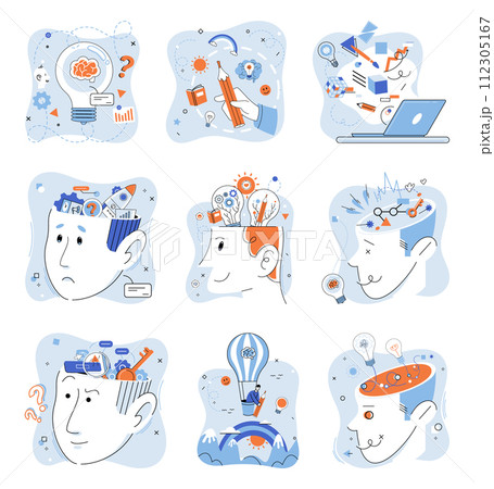 Positive thinking. Vector illustration. Positive thoughts have profound impact on our emotions Emotions are closely connected to our thoughts The mind plays crucial role in shaping 112305167