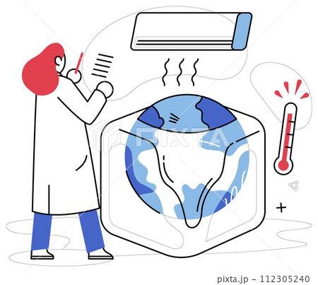 Climate warming vector illustration. Ecosystem harmony is disrupted by discordant notes climate change and environmental damage Global warming, like silent intruder, stealthily infiltrates sacred 112305240