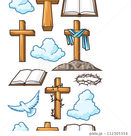 Happy Easter seamless pattern. Background with religious symbol. 112305358