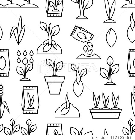 Planting seeds and growing pattern. Agricultural, cultivation and planting illustration. 112305363