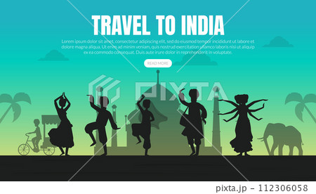 Travel to India Landing Page Template, Tourist Website, Mobile Application Vector Illustration 112306058