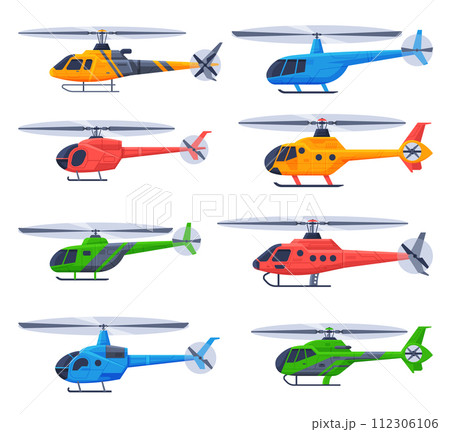 Helicopters Aircrafts Collection, Flying Colorful Choppers, Air Transportation Flat Vector Illustration Helicopters Aircrafts Collection, Flying Colorful Choppers, Air Transportation Flat Vector Illustration 112306106
