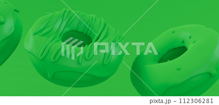 Chocolate glazed donut with sprinkles on plain monochrome green color 112306281