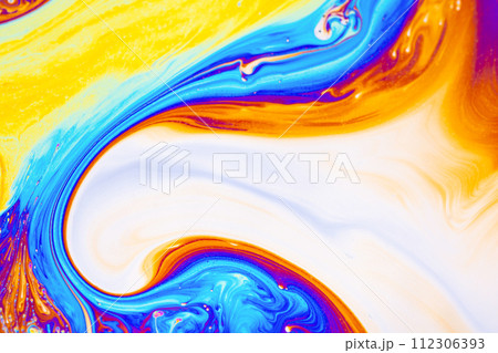 Psychedelic multicolored background abstract. Rainbow colors. patterns background. Photo macro shot of soap bubbles.. 112306393