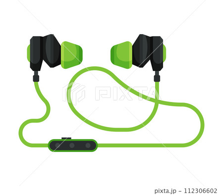 Green Earphones, Accessory for Music Listening or Gaming Vector Illustration 112306602