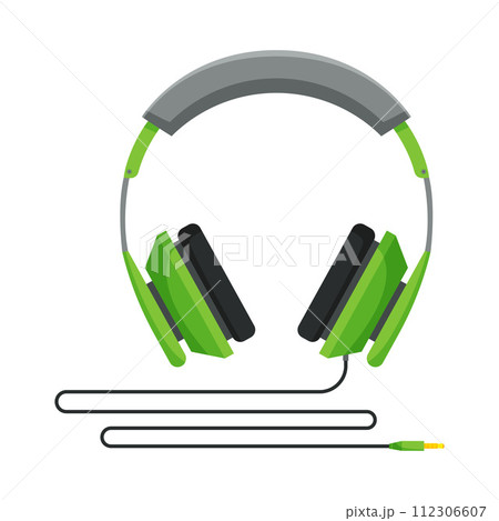 Green Wired Headphones, Accessory for Music Listening or Gaming Vector Illustration Green Wired Headphones, Accessory for Music Listening or Gaming Vector Illustration 112306607