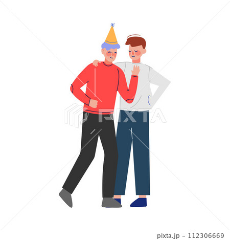 Happy Teen Boys Having Birthday or Festive Party Vector Illustration 112306669