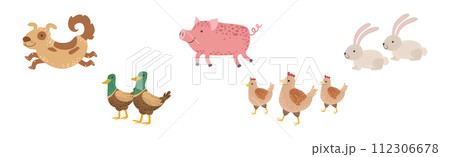 Funny Farm Animal and Domestic Livestock Vector Set 112306678
