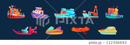 Ship and Boat Marine Vessel and Transportation Vector Set 112306693