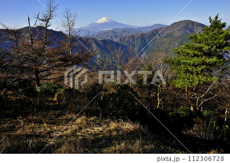 丹沢の袖平山山頂より望む富士山と大室山 丹沢の袖平山山頂より望む富士山と大室山 112306728