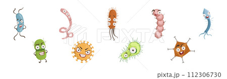 Bacteria and Microbe Cute Germs with Faces Vector Set Bacteria and Microbe Cute Germs with Faces Vector Set 112306730