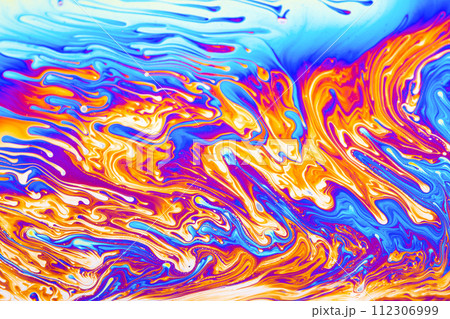 Psychedelic multicolored background abstract. Rainbow colors. patterns background. Photo macro shot of soap bubbles.. 112306999