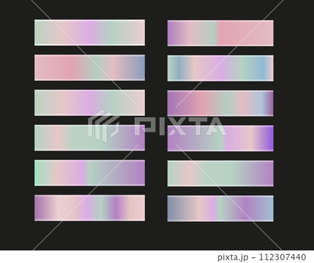 Holographic, silver, bronze and golden foil texture background set. Gold hologram metallic gradient collection. Vector graphic iridescent Holographic, silver, bronze and golden foil texture background set. Gold hologram metallic gradient collection. Vector graphic iridescent 112307440