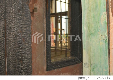 Devastated room. Destroyed squat. Derelict home. Homeless living 112307715