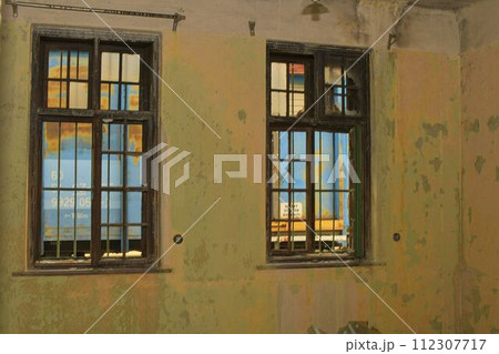 Devastated room. Destroyed squat. Derelict home. Homeless living 112307717