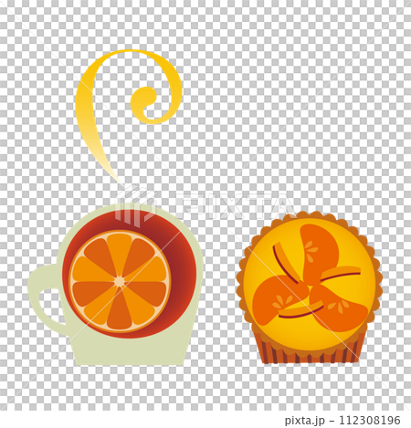 ティータイム_みかんの紅茶とタルト ティータイム_みかんの紅茶とタルト 112308196