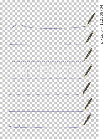A set of various lines drawn with a fountain pen. Lines drawn with dark blue ink. A set of various lines drawn with a fountain pen. Lines drawn with dark blue ink. 112308704