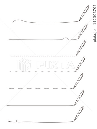 万年筆で書いたいろんな線のセット 白黒線画 万年筆で書いたいろんな線のセット 白黒線画 112308705