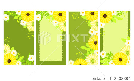 春の花のイラストのフレーム・黄色いガーベラ・縦型16:9サイズ 春の花のイラストのフレーム・黄色いガーベラ・縦型16:9サイズ 112308804