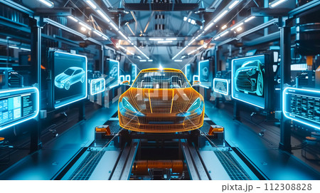 AI 制御ロボット、未来的なインターフェース要素。 IoT とインダストリー 4.0のイメージ。 112308828