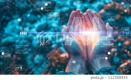 ハイテク環境におけるインタラクティブな人工知能の概念。革新的なテクノロジーのコンセプト。 112308935