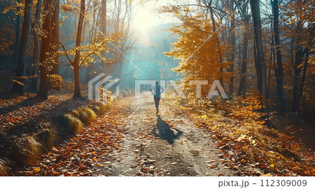 Jogging Through Nature's Path, A Scenic Trail in the Forest Offers the Perfect Setting for an Outdoor Exercise Routine, Enhancing Physical and Mental Health. 112309009