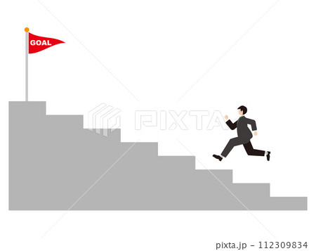 ゴールに向かって階段を駆け上がる男性 112309834