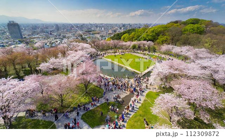 桜と人で賑わう風景_02 112309872