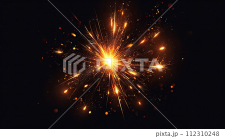 線香花火のようなオレンジの火花　黒背景 112310248