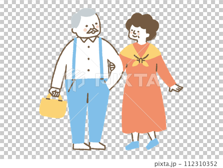 買い物をしている腕組みをした高齢夫婦_色 112310352