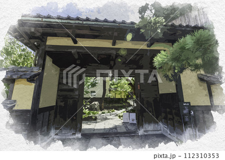 水彩画風　小布施　小布施堂正門　長野県小布施町 112310353