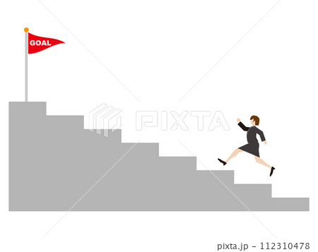 ゴールに向かって階段を駆け上がる女性 112310478
