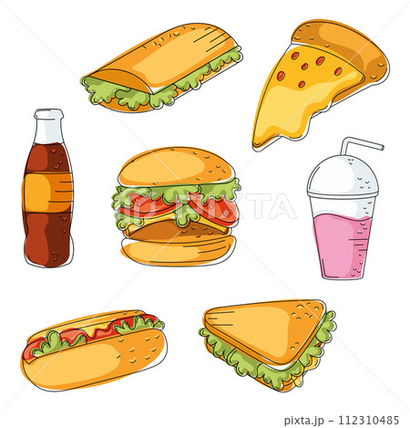 Fast food icon pattern Restaurant wallpaper Vector 112310485