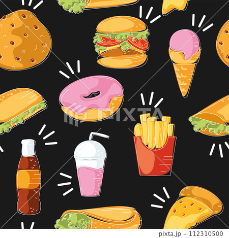 Fast food icon pattern Restaurant wallpaper Vector Fast food icon pattern Restaurant wallpaper Vector 112310500