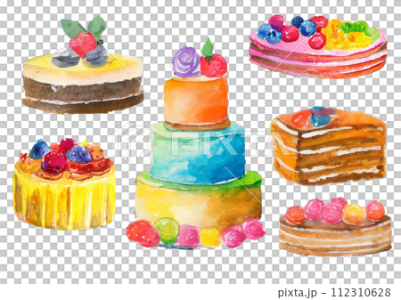 Watercolor cake material collection AI image 112310628