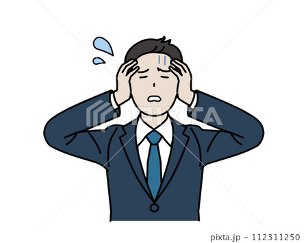 頭を抱えて困っている会社員の男性、ビジネスマン 112311250