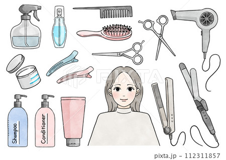 ヘアアイテムのイラストセット 112311857
