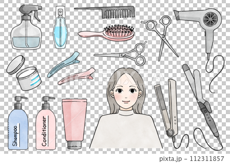 ヘアアイテムのイラストセット 112311857